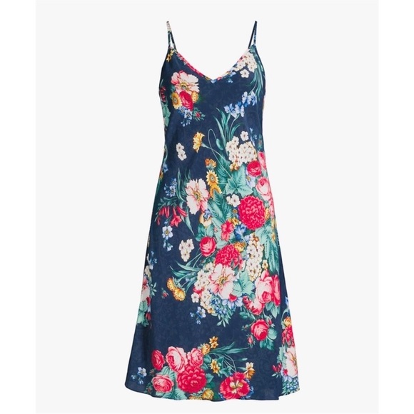 Johnny Was 100% silk slip midi dress in navy blue floral NWT - Picture 2 of 10